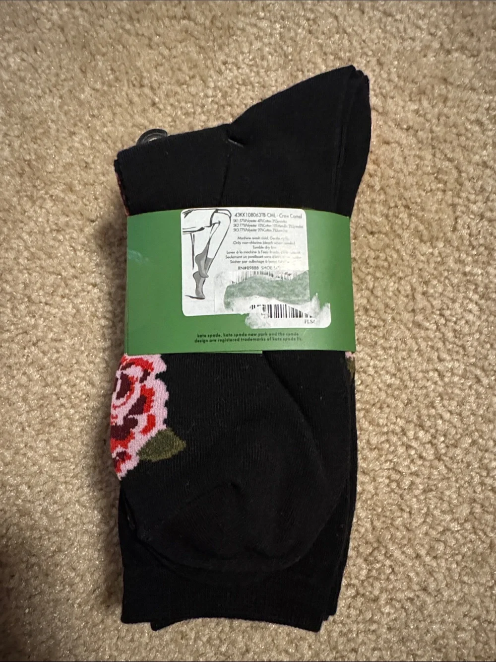 kate spade tan, black & pink leopard crew socks